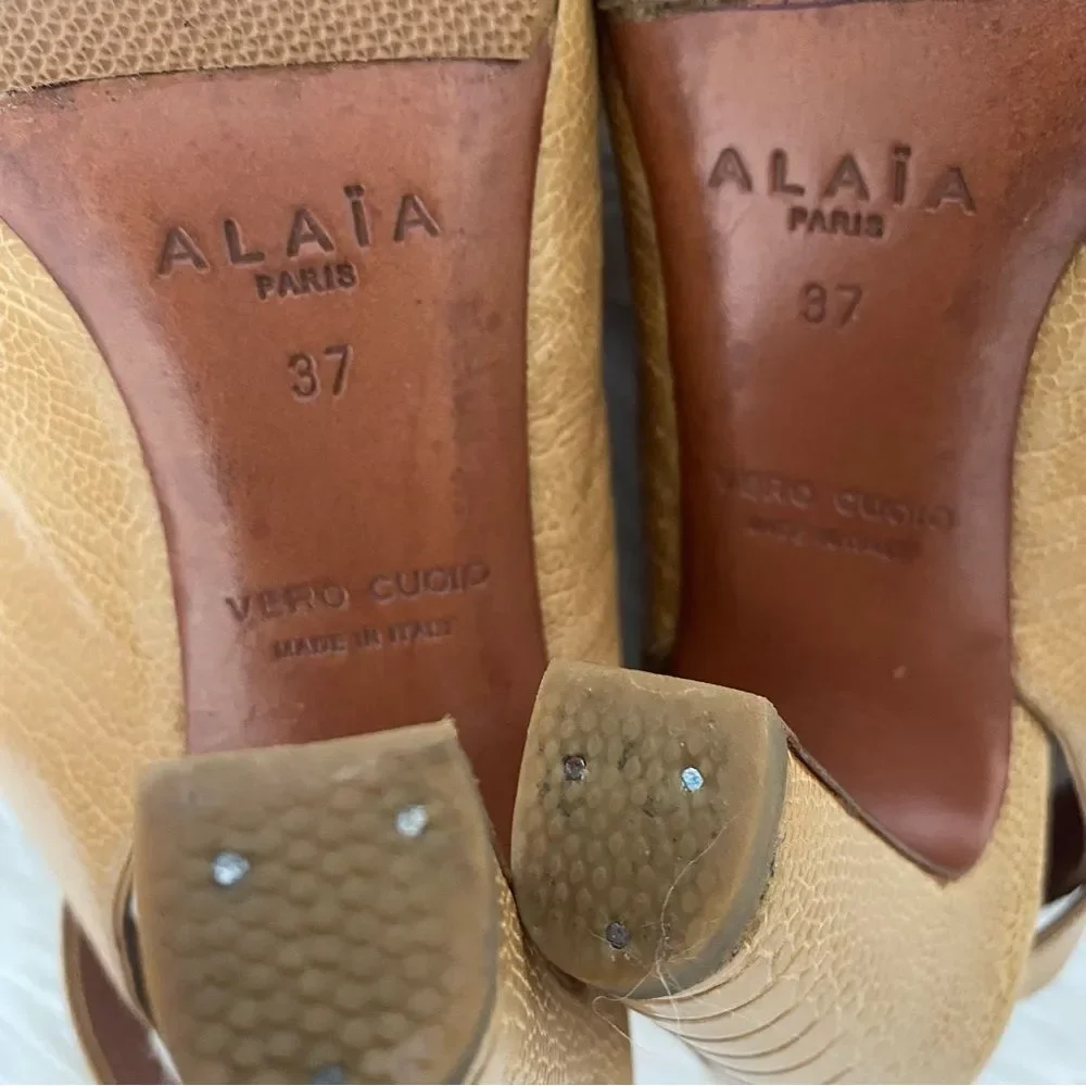 Alaïa Paris Tan Python Leather Open Toe Ankle Strap Heel Sandals 37 EU, 6.5 US